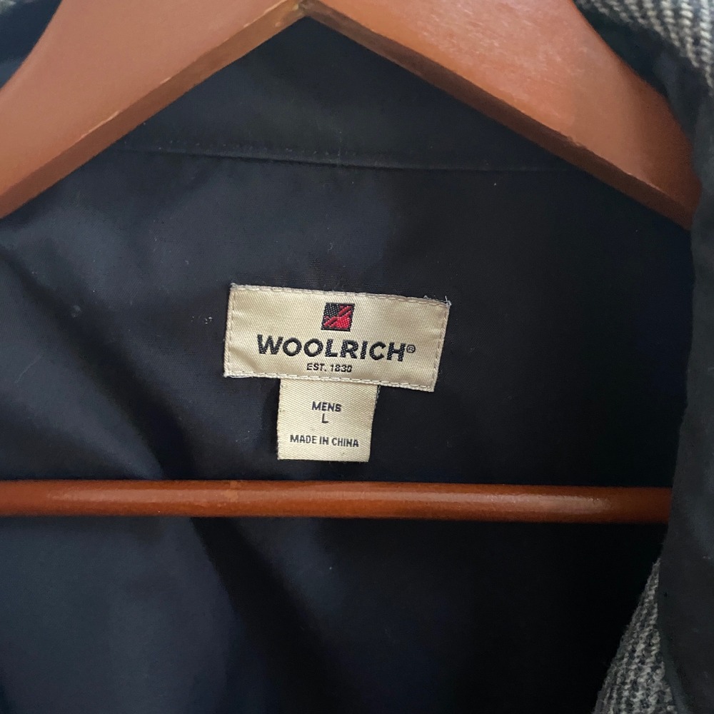 Woolrich Shirt Jacket Mens Wool Large Grey Twill Snap Front Barn Coat Heritage - Picture 2 of 10